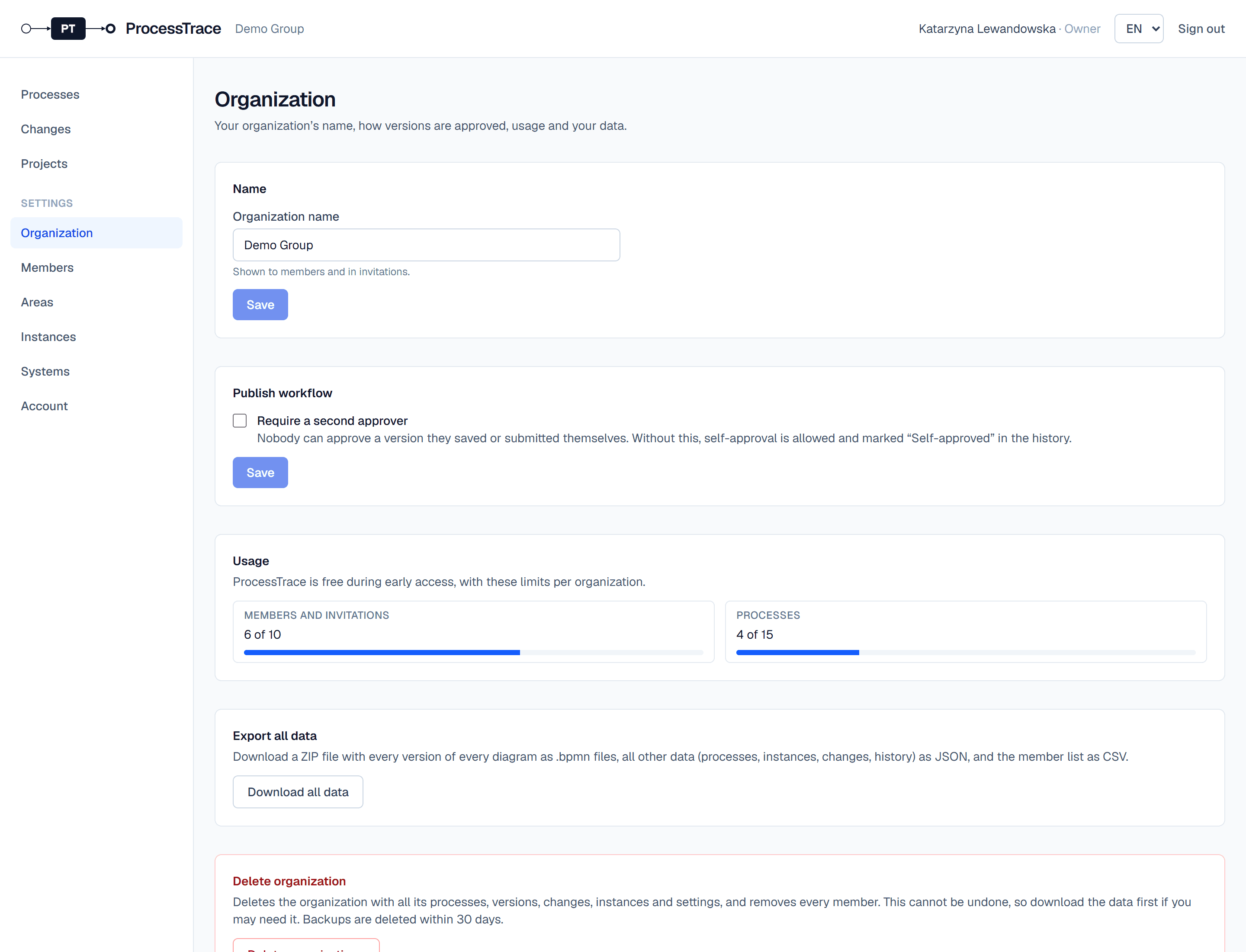 Organization settings